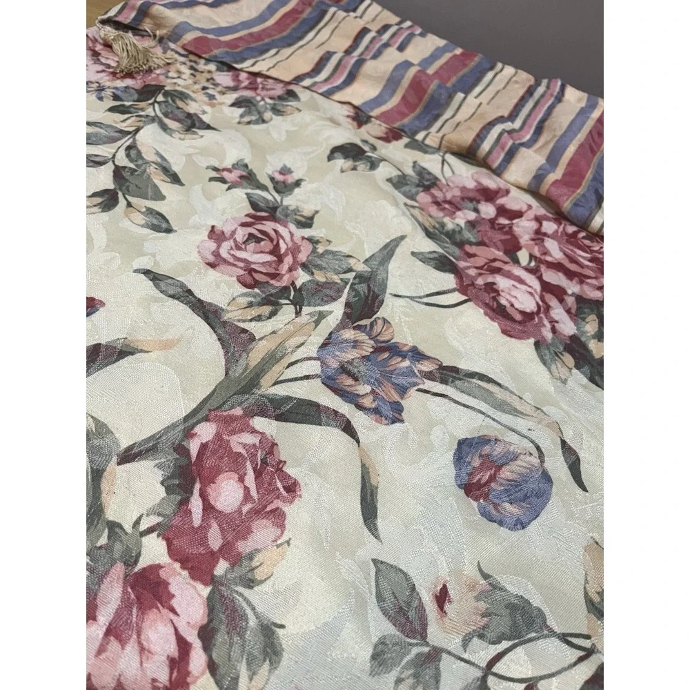 Vtg Rose Flower Fabric Shower Curtain Cottage French Country Valance Tassels‎